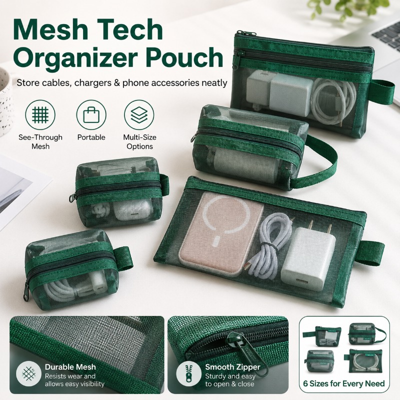 Office Tech Bag - Набор из 6 сетчатых органайзеров, портативная