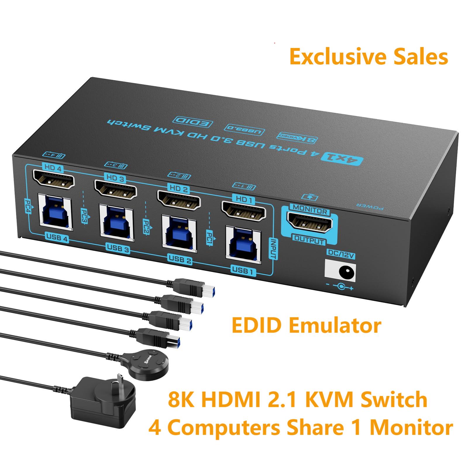 Hdmi Matrix Switch - KVM-переключатель 8K HDMI 2.1, 4-портовый USB3.0,